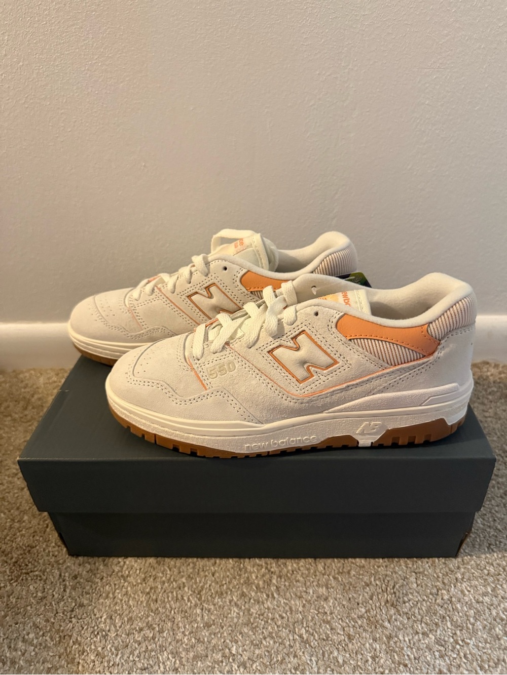 New Balance 550 Women’s Sneakers in Cream & Orange Accent